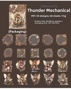 Vista detallada de 20 pegatinas PET de elfos mecánicos Steampunk para scrapbooking