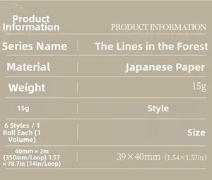 Detailed specifications for forest texture washi tape including size and material data