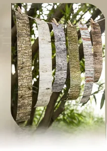 Close-up of decorative forest tree bark texture washi tape strips for DIY journaling