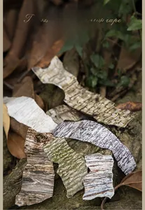 Close-up of tree bark texture masking tape with realistic wood patterns for DIY scrapbooking