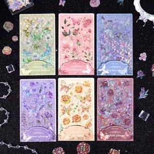 Butterfly Floral Laser PET Stickers For Scrapbooking DIY Journaling Decorative Stationery Retro Gold Stamping Stickers
