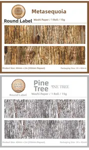 Detail of tree bark pattern washi tape showing redwood and pine texture for journaling