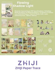 Detailed view of 50pcs vintage oil painting scrapbook paper with laser-cut lace and PET stickers
