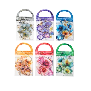 Floral PET sticker set for journaling with laser gold foil details and 6 styles