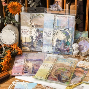 Vintage Oil Painting Scrapbooking Material Pack Specialty Paper PET Stickers Decorative Lace Hollow For DIY Journaling Journal Decor