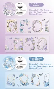 Detail of PET decorative tape with floral window designs and butterfly patterns