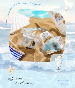 Travel theme PET decorative tape with ocean beach illustrations and seaside vacation icons