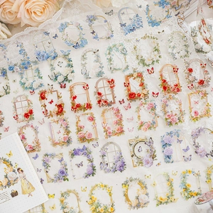 Vintage floral window PET tape with butterfly patterns for journaling and DIY decor