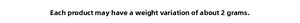 Detail text showing the 2g weight tolerance specification for sticker packs