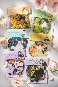 Detailed view of Weekend Girl PET stickers featuring 20 colorful pieces for DIY planners