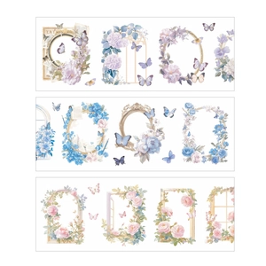 Vintage floral PET decorative tape with window frames and butterflies in three color themes