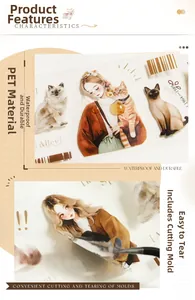 Detail of waterproof PET cat and dog stickers with pre-cut shapes for journaling