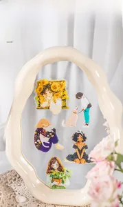 Artistic PET stickers featuring floral girls and pets on transparent acrylic board