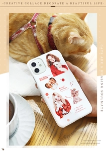 Detail of iPhone case with cute girl and dog illustration in warm home setting