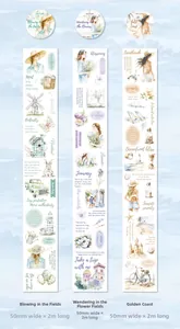 Detailed pattern of floral and coastal travel themed PET tape for scrapbooking decoration