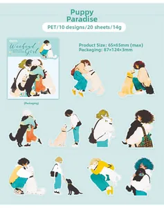 Detail of 20pcs PET Weekend Girl stickers featuring cute girl and golden retriever motifs
