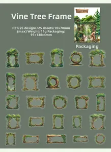 Detailed grid of 25 PET forest animal frame stickers for DIY crafting and decor