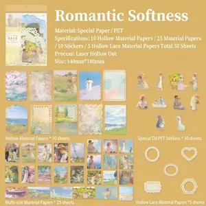 Vintage art DIY scrapbook kit with 50 sheets of specialty PET paper and oil painting motifs