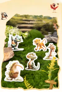 Detailed view of forest animal stickers with funny turtle and leopard cartoon designs