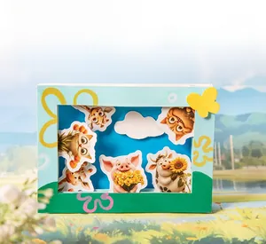 3D forest animal DIY decorative frame featuring cute cow, pig and cat cartoon stickers