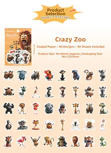 Macro display of 40 cartoon forest animal stickers made of premium coated paper