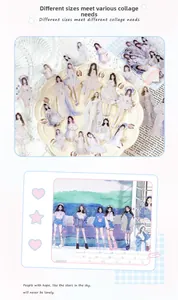 Dettaglio macro di adesivi PET per scrapbooking fai-da-te con vari stili di moda