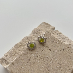 925 sterling silver safety lock stud earrings with green gemstones and diamond accents