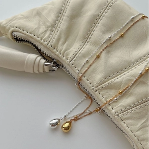 Minimalist S925 sterling silver water drop necklaces in gold and silver ball chain set
