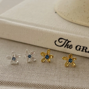 Boucles d'Oreilles Clous en Argent Sterling 925 Fleur Irrégulière Femmes Incrustation de Strass Bleu Style Ins Élégant