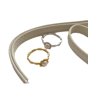 Elegant S925 sterling silver pearl rings with organic wave texture in gold and silver