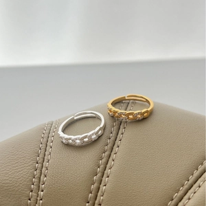 Minimalist Cuban chain adjustable open ring with sparkling cubic zirconia stones in gold and silver