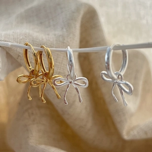 925 Sterling Silver Bow Hoop Earrings For Women Minimalist Korean Style Dainty Ribbon Drop Earrings Fashion Jewelry Gift