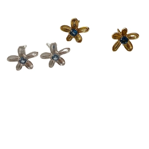 Boucles d'oreilles fleurs en argent 925 avec cristaux bleus en tons or et argent