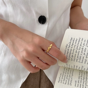 Irregular textured gold heart ring for women with minimalist adjustable open band