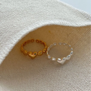 Adjustable S925 sterling silver heart rings in gold and silver finish for women