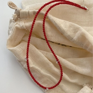Collier en Perles de Corail Rouge en Argent Sterling S925 pour Femmes Collier Pendentif Cerise Été Style Ins Bijoux Ras du Cou