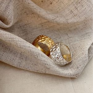 S925 sterling silver open rings with hammered texture in gold and silver finish