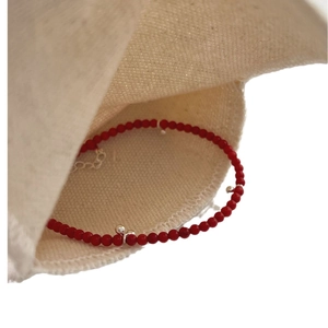 S925 sterling silver beaded bracelet with red faceted stones and adjustable lobster clasp