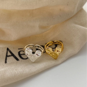 Anelli a cuore in argento sterling 925 regolabili con trama martellata oro e argento