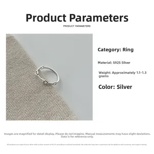 Detail shot of a twisted 925 sterling silver rope knot ring with weight and material specs