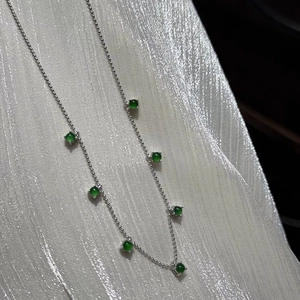 925 Sterling Silver Green Chalcedony Pendant Necklace For Women New Chinese Style Bead Chain Minimalist Fashion Jewelry