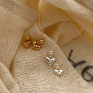 Elegant 925 Sterling Silver Heart Stud Earrings Minimalist Rhinestone Geometric Earrings For Women Chic Fashion Jewelry