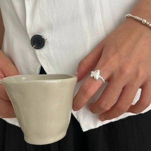 Minimalist 925 Sterling Silver Heart Adjustable Open Ring Beaded 3D Love Finger Band Fashion Jewelry For Women Daily Gift