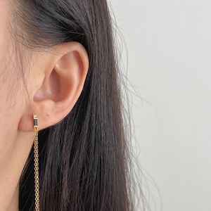 Elegant 925 sterling silver gold fringe earrings with black zircon and long chain tassels
