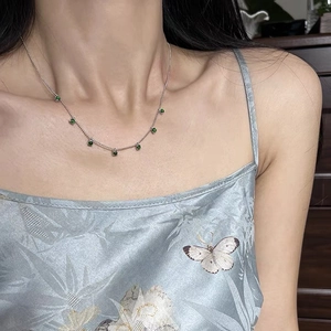 925 sterling silver necklace with seven green chalcedony beads on a fine chain