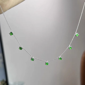 Elegant 925 sterling silver necklace with seven green chalcedony beads in a dainty chain