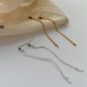 925 silver tassel earrings with black zircon in gold and silver minimalist finishes