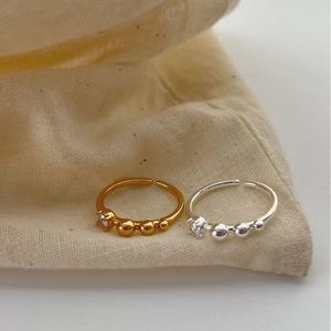 925 Sterling Silver Minimalist Ring With Zirconia Inlaid Bead Design Adjustable Open Finger Ring Fashion Jewelry For Women