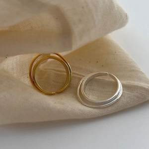 Minimalist double layer S925 sterling silver open rings in gold and silver finish