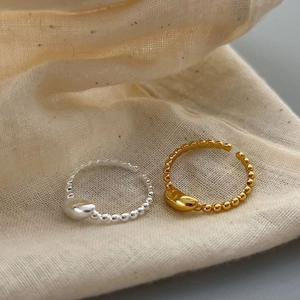 Minimalist S925 sterling silver beaded open rings in gold and silver finish